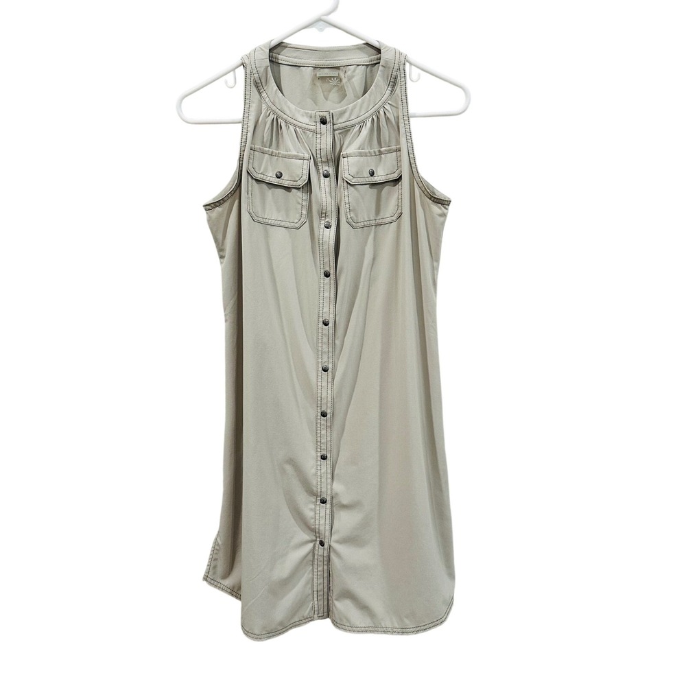 Athleta Sleeveless Button Front Dress‎ Size 4 Khaki Travel Safari Athleisure